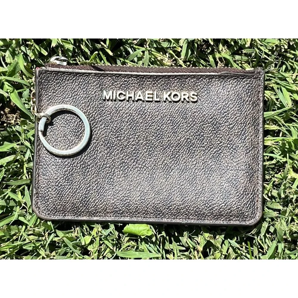 Michael Kors Card Holder Wallet Womens‎ Keychain ID Zip Coin Purse Leather